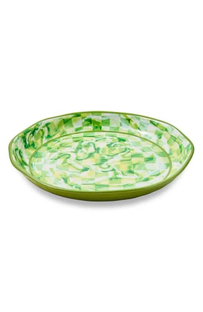 Mackenzie-childs Mackenzie Childs Green Marble Check Large Melamine Oval Platter