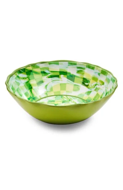 Mackenzie-childs Mackenzie Childs Green Marble Check Melamine Serving Bowl