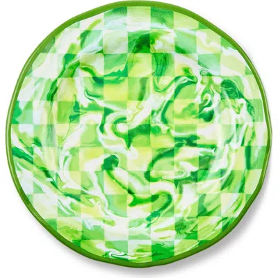 Mackenzie-childs Mackenzie Childs Green Marble Check Set Of 4 Melamine Dinner Plates