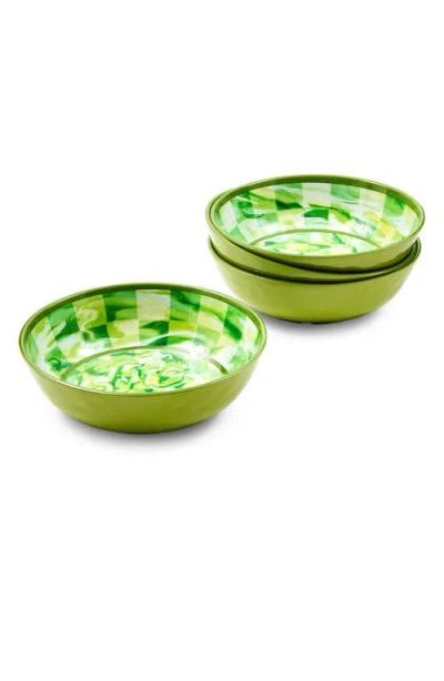 Mackenzie-childs Mackenzie Childs Green Marble Check Set Of 4 Small Melamine Bowls