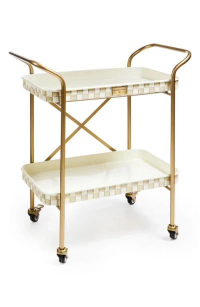 Mackenzie-childs Mackenzie Childs Mocha Check 2-tier Kitchen Cart In Gold