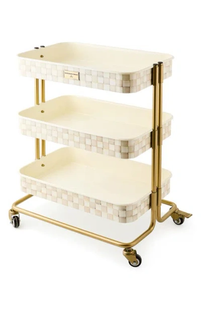 Mackenzie-childs Mackenzie Childs Mocha Check 3-tier Kitchen Cart In Pink