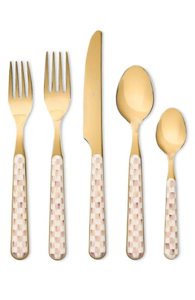 Mackenzie-childs Mackenzie Childs Mocha Check Bistro 5-piece Place Setting In Gold