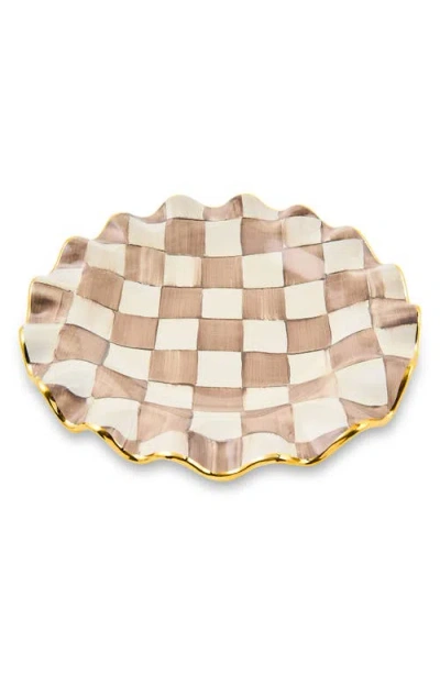 Mackenzie-childs Mackenzie Childs Mocha Check Ceramic Fluted Dessert Plate In Brown