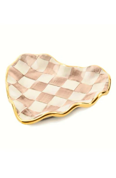Mackenzie-childs Mackenzie Childs Mocha Check Ceramic Fluted Heart Plate In Brown