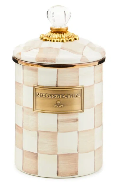 Mackenzie-childs Mackenzie Childs Mocha Check Medium Enameled Steel Canister In Pink