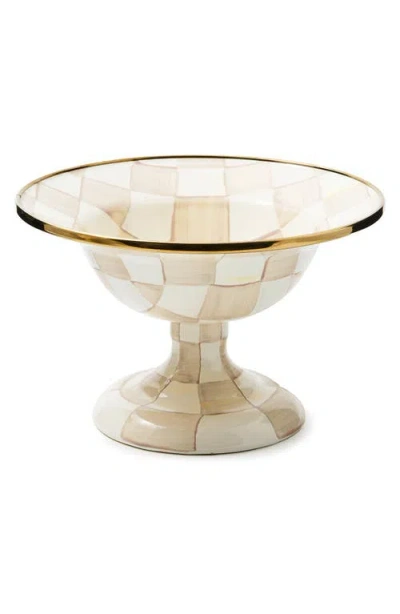 Mackenzie-childs Mackenzie Childs Mocha Check Small Enameled Steel Compote Bowl In Brown