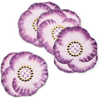 Mackenzie-childs Mackenzie Childs Pansy Party Set Of 4 Ceramic Dessert Plates In Purple