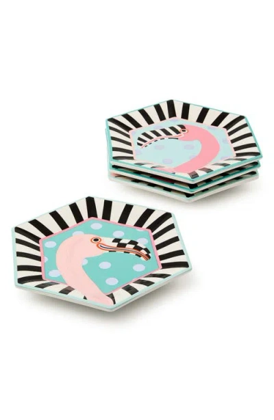 Mackenzie-childs Mackenzie Childs Patience Brewster Flamingo Set Of 4 Dessert Plates In Multi
