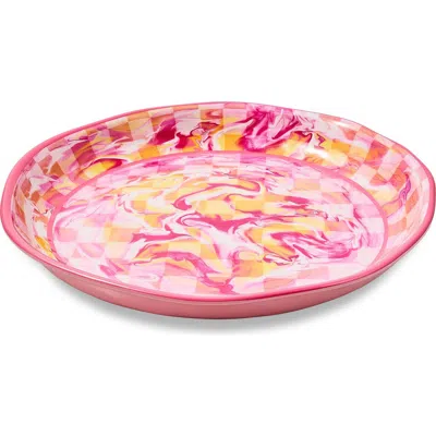 Mackenzie-childs Mackenzie Childs Pink Marble Check Melamine Large Platter