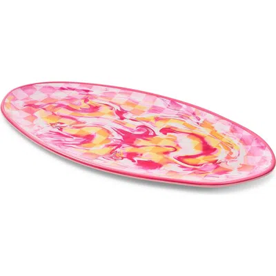 Mackenzie-childs Mackenzie Childs Pink Marble Check Melamine Oval Platter