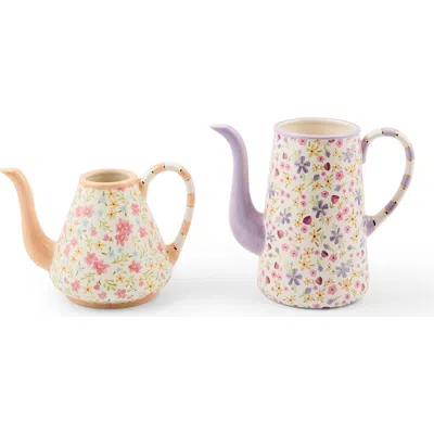 Mackenzie-childs Mackenzie Childs Posie Patch Set Of 2 Ceramic Teapot Vases In Multi