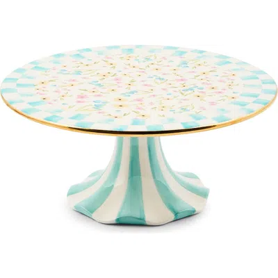 Mackenzie-childs Mackenzie Childs Posie Patch Small Ceramic Pedestal Platter In Blue