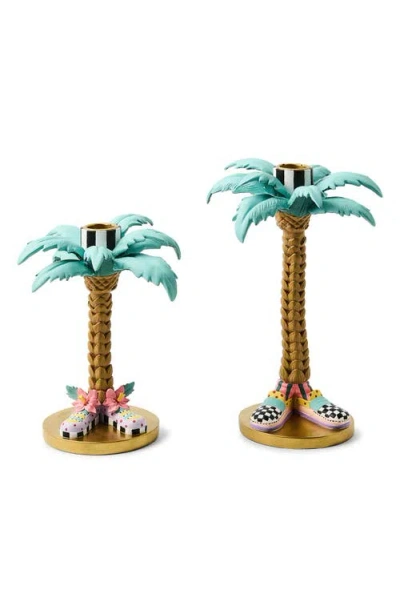 Mackenzie-childs Mackenzie Childs Set Of 2 Patience Brewster Palm Tree Candleholders In Multi