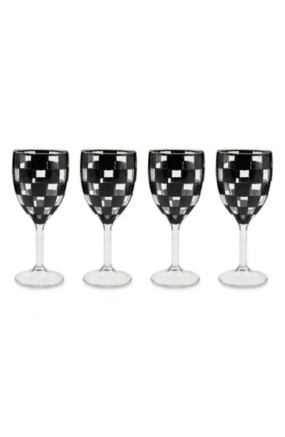 Mackenzie-childs Mackenzie Childs Set Of 4 Black Check Acrylic Wine Goblets