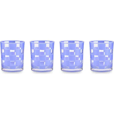 Mackenzie-childs Mackenzie Childs Set Of 4 Blue Check Acrylic Tumblers