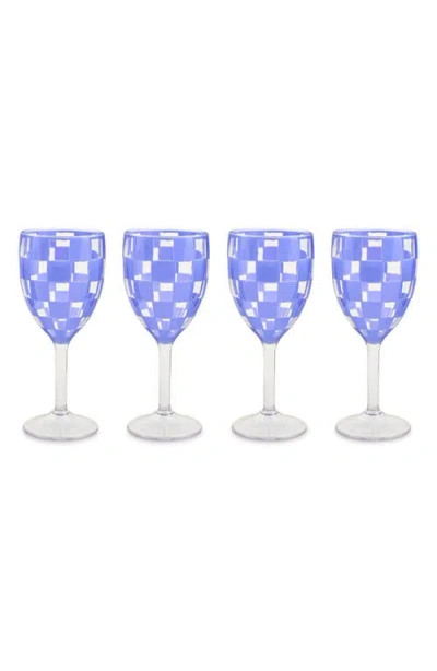 Mackenzie-childs Mackenzie Childs Set Of 4 Blue Check Acrylic Wine Goblets