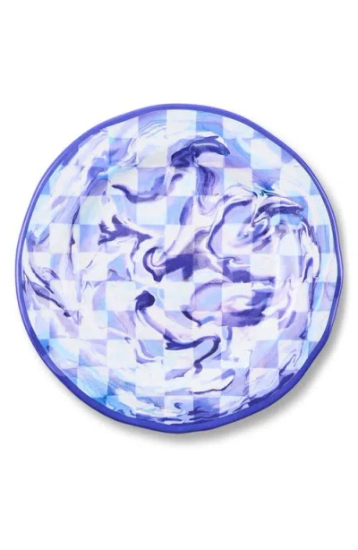 Mackenzie-childs Mackenzie Childs Set Of 4 Blue Marble Check Melamine Dinner Plates