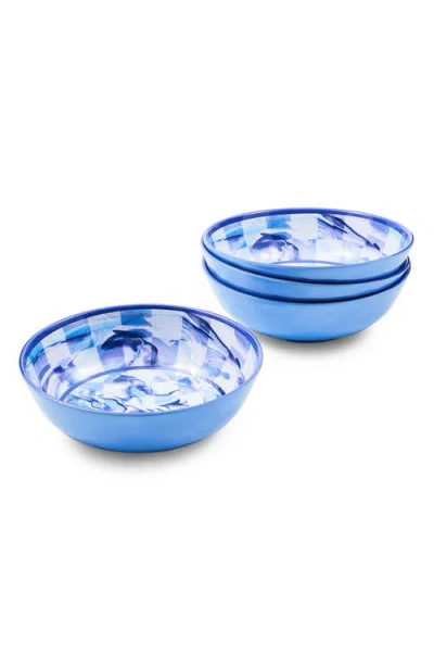 Mackenzie-childs Mackenzie Childs Set Of 4 Blue Marble Check Small Melamine Bowls