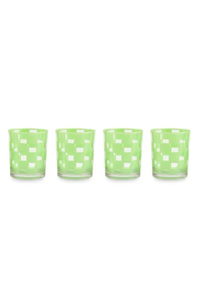 Mackenzie-childs Mackenzie Childs Set Of 4 Green Check Acrylic Tumblers