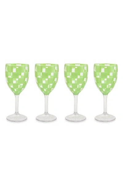 Mackenzie-childs Mackenzie Childs Set Of 4 Green Check Acrylic Wine Goblets In Multi