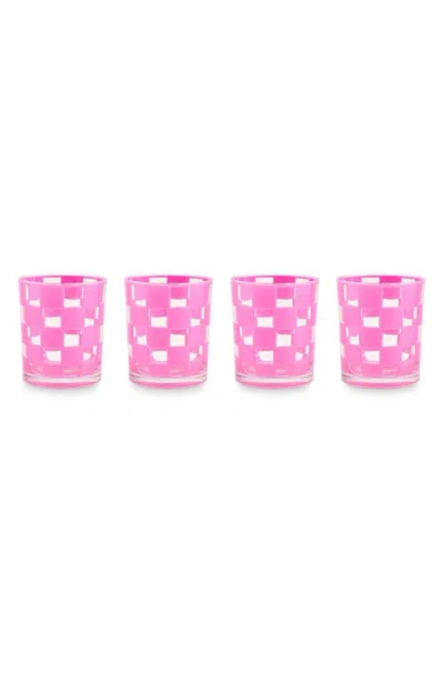 Mackenzie-childs Mackenzie Childs Set Of 4 Pink Check Acrylic Tumblers