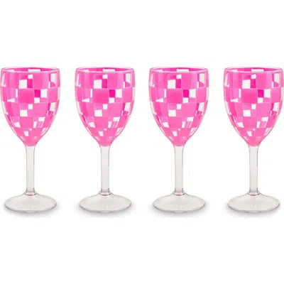 Mackenzie-childs Mackenzie Childs Set Of 4 Pink Check Acrylic Wine Goblets