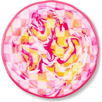 Mackenzie-childs Mackenzie Childs Set Of 4 Pink Marble Check Melamine Dinner Plates