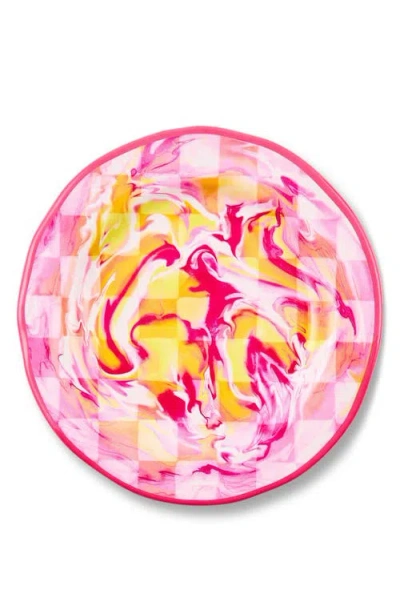 Mackenzie-childs Mackenzie Childs Set Of 4 Pink Marble Check Melamine Salad Plates
