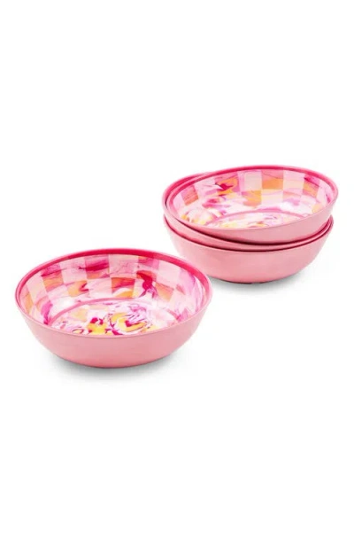 Mackenzie-childs Mackenzie Childs Set Of 4 Pink Marble Check Small Melamine Bowls