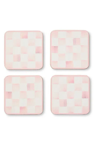 Mackenzie-childs Mackenzie Childs Set Of 4 Rosy Check Cork Back Coasters In Pink