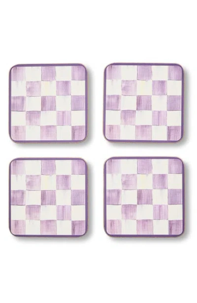 Mackenzie-childs Mackenzie Childs Set Of 4 Violet Check Cork Back Coasters In Purple