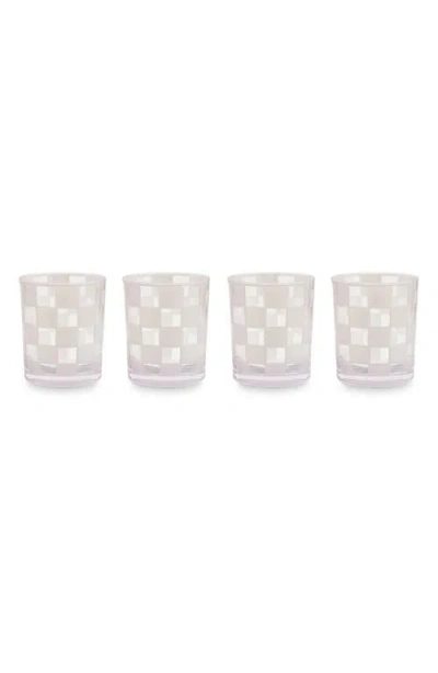 Mackenzie-childs Mackenzie Childs Set Of 4 White Check Acrylic Tumblers In Purple