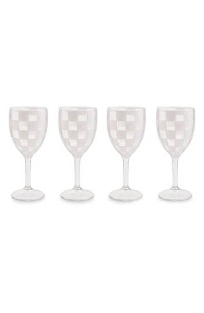 Mackenzie-childs Mackenzie Childs Set Of 4 White Check Acrylic Wine Goblets