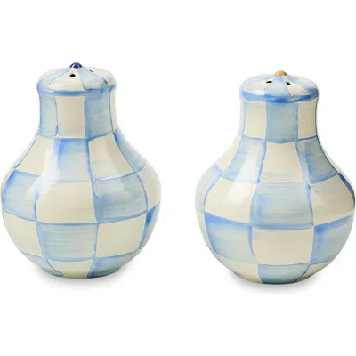 Mackenzie-childs Mackenzie Childs Sky Check Enamel Large Salt & Pepper Shaker Set In Blue