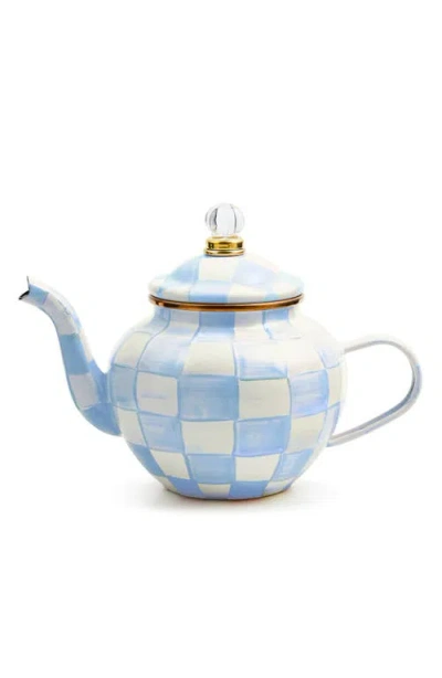 Mackenzie-childs Mackenzie Childs Sky Check Enameled Steel 4-cup Teapot In Blue