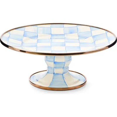Mackenzie-childs Mackenzie Childs Sky Check Enameled Steel Mini Pedestal Platter In Blue