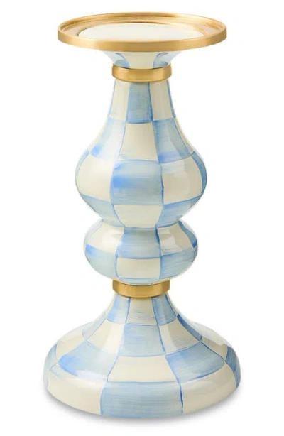 Mackenzie-childs Mackenzie Childs Sky Check Medium Pillar Candleholder In Blue