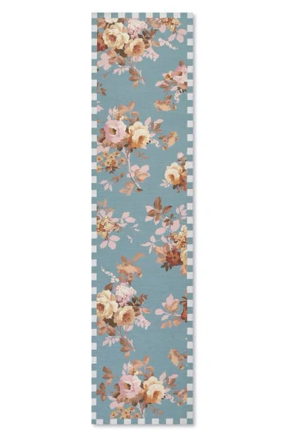 Mackenzie-childs Mackenzie Childs Slate Wild Rose Washable Rug In Blue