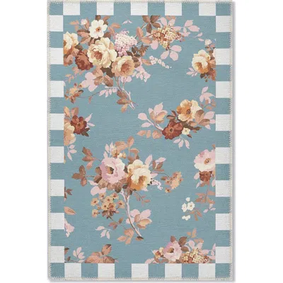 Mackenzie-childs Mackenzie Childs Slate Wild Rose Washable Rug In Blue