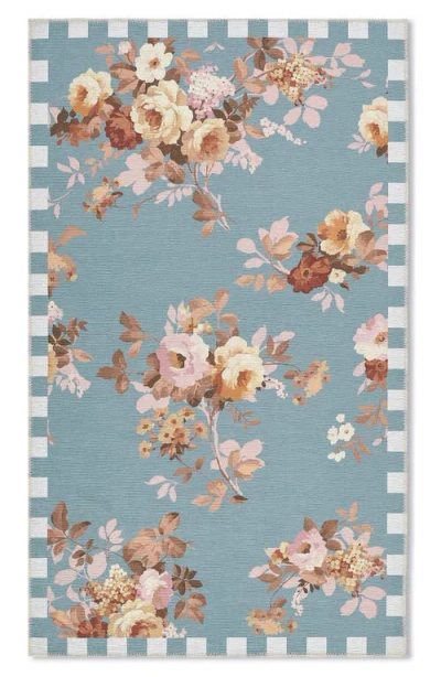 Mackenzie-childs Mackenzie Childs Slate Wild Rose Washable Rug In Blue