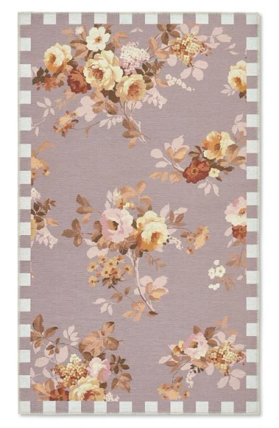 Mackenzie-childs Mackenzie Childs Taupe Wild Rose Washable Rug In Pink