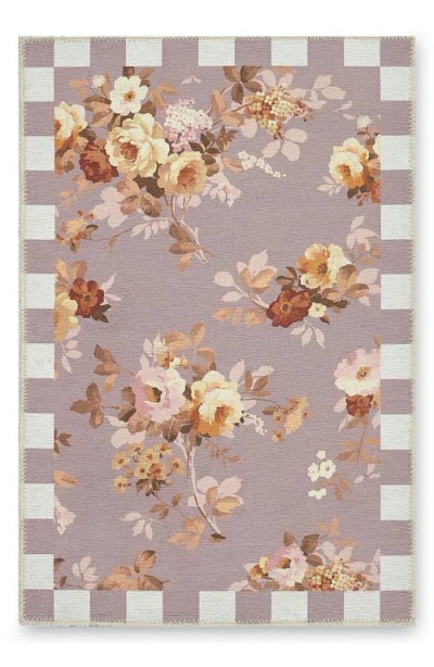 Mackenzie-childs Mackenzie Childs Taupe Wild Rose Washable Rug In Multi