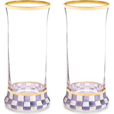 Mackenzie-childs Mackenzie Childs Violet Check Set Of 2 Highball Glasses In Purple