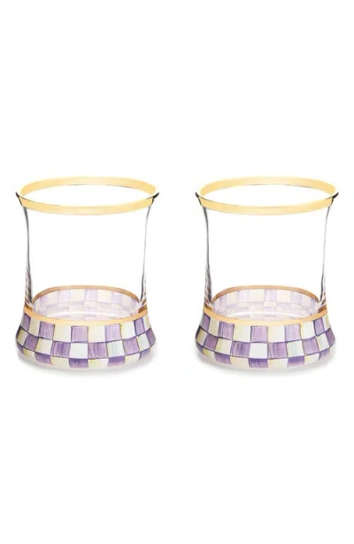 Mackenzie-childs Mackenzie Childs Violet Check Set Of 2 Tumbler Glasses In Purple