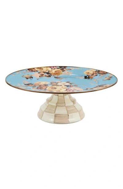 Mackenzie-childs Mackenzie Childs Wild Rose Slate Large Pedestal Platter In Blue