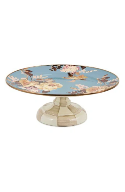 Mackenzie-childs Mackenzie Childs Wild Rose Slate Small Pedestal Platter In Blue