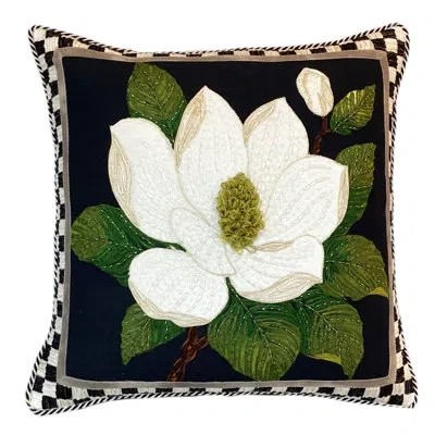 Mackenzie-childs Magnolia Throw Pillow In Green
