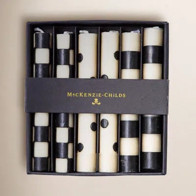 Mackenzie-childs Mini Black And Ivory Dinner Candles Set Of 6 In Black;ivory