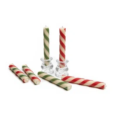 Mackenzie-childs Mini Candy Cane Dinner Candles Set Of 6 In Green;red